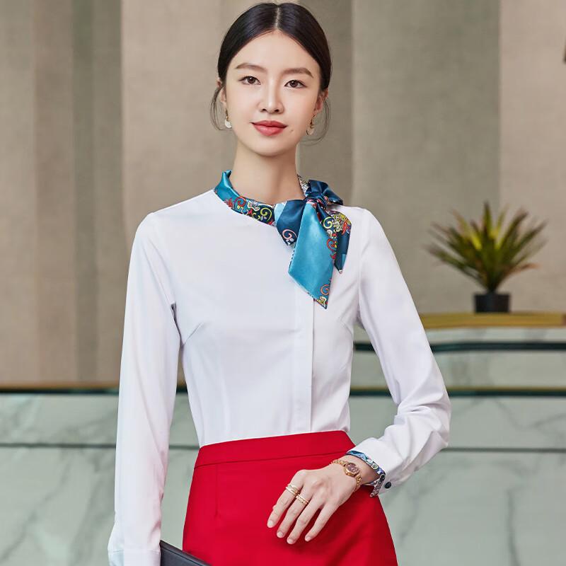 Troloman Women s Long Sleeve Bow Tie Professional Blouse One Size