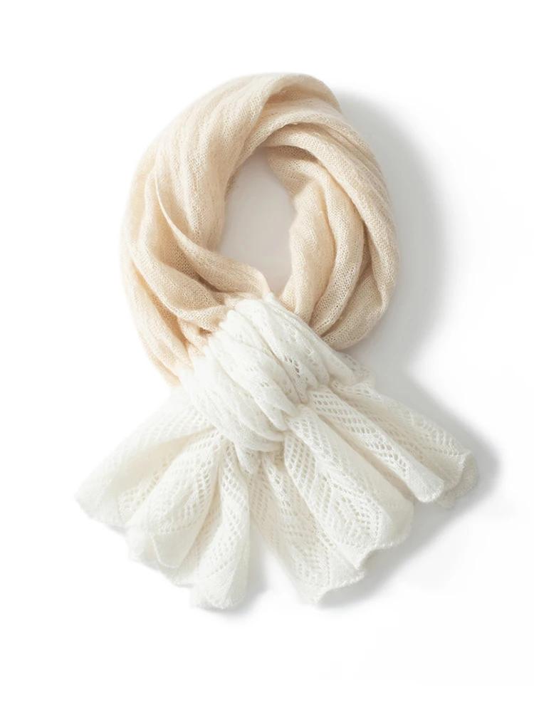 Cashmere Wool Neck Ring Scarf Women Neck Warmer Openwork Small Scarves Shawl Spring Autumn Cowl Soft 35% Cashmere Knit Acc