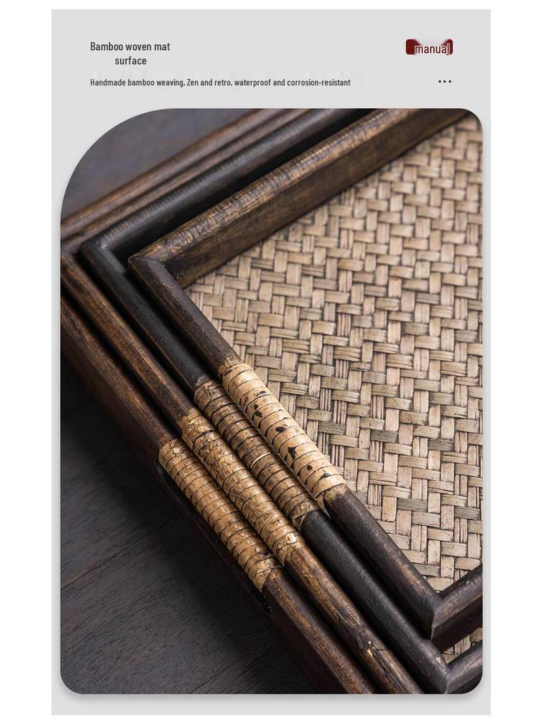 Thai Bamboo-Woven Solid Wood Tea & Serving Tray