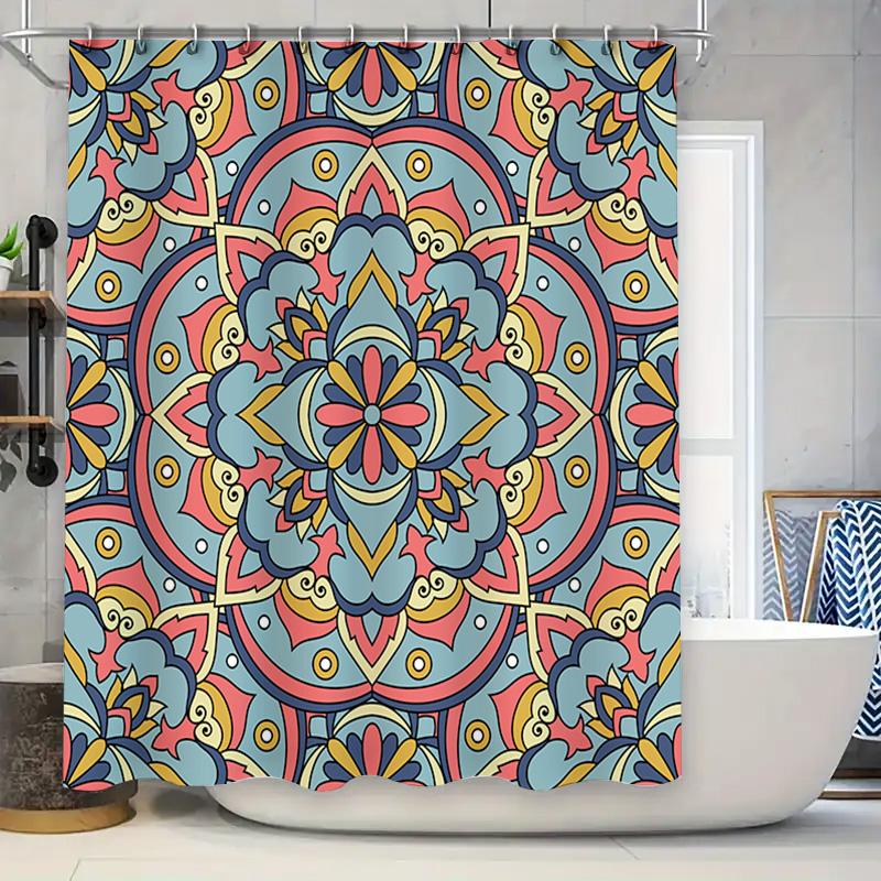 

Blue Red Yellow Bath Curtains Decorative Flower Printing Shower Curtain Waterproof Fabric For Bathroom Decoration Home Accessori W60H190(CM)-1 Pcs