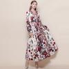 Spring Vintage Floral Maxi Dresses for Women Runway Cross V-Neck Long Lantern Sleeve Sashes Beach Holiday Dress Boho Robe