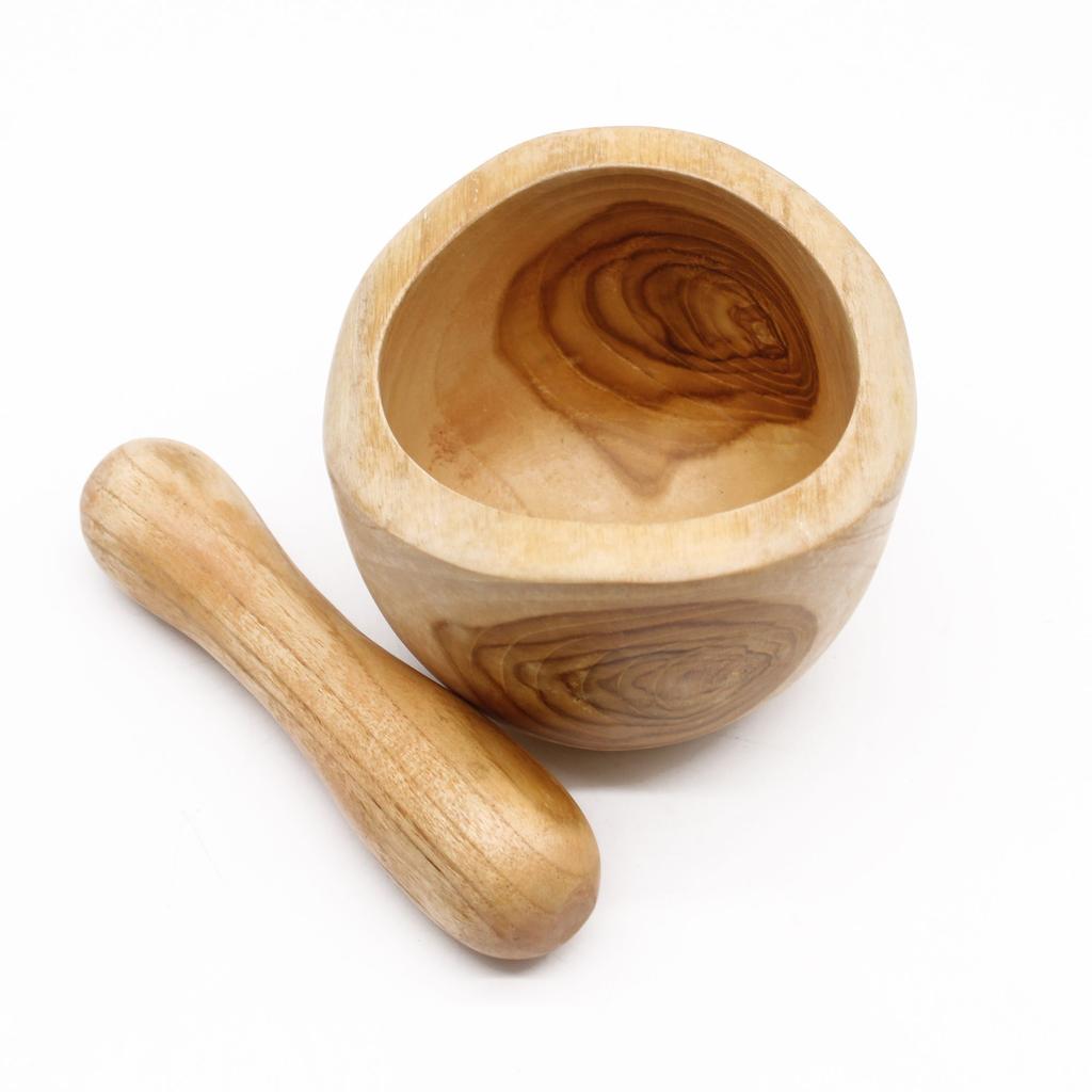 Mortier et pilon Bois de teck Moyen Ensemble de 2 pièces