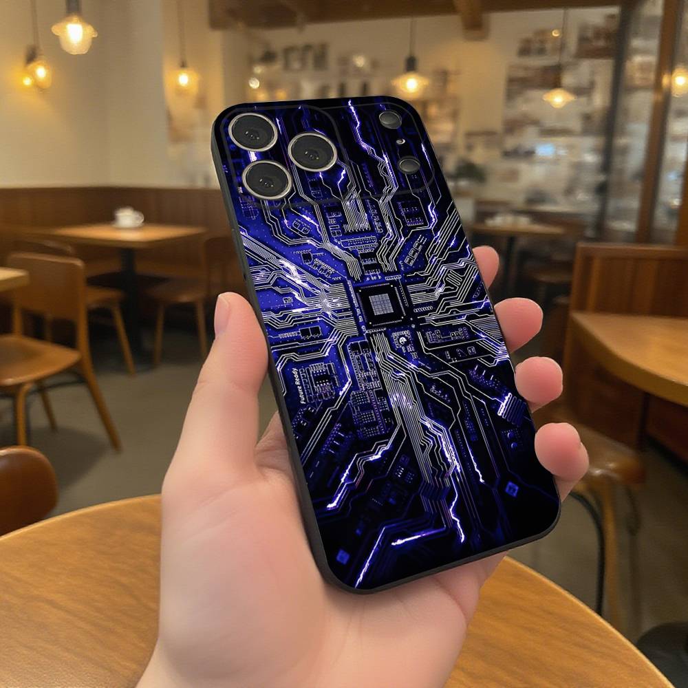 

Science Circuit Board Wear-resistant Phone Case For iPhone 17,16,15,14,13,12,11,Pro,Max,Plus Black Soft Cover iPhone14ProMax