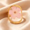 Trend Stainless Steel Geometric Ring Heart Shaped Inlaid Flower Flower Ring Oval Shape Open Ring Jewelry Gift