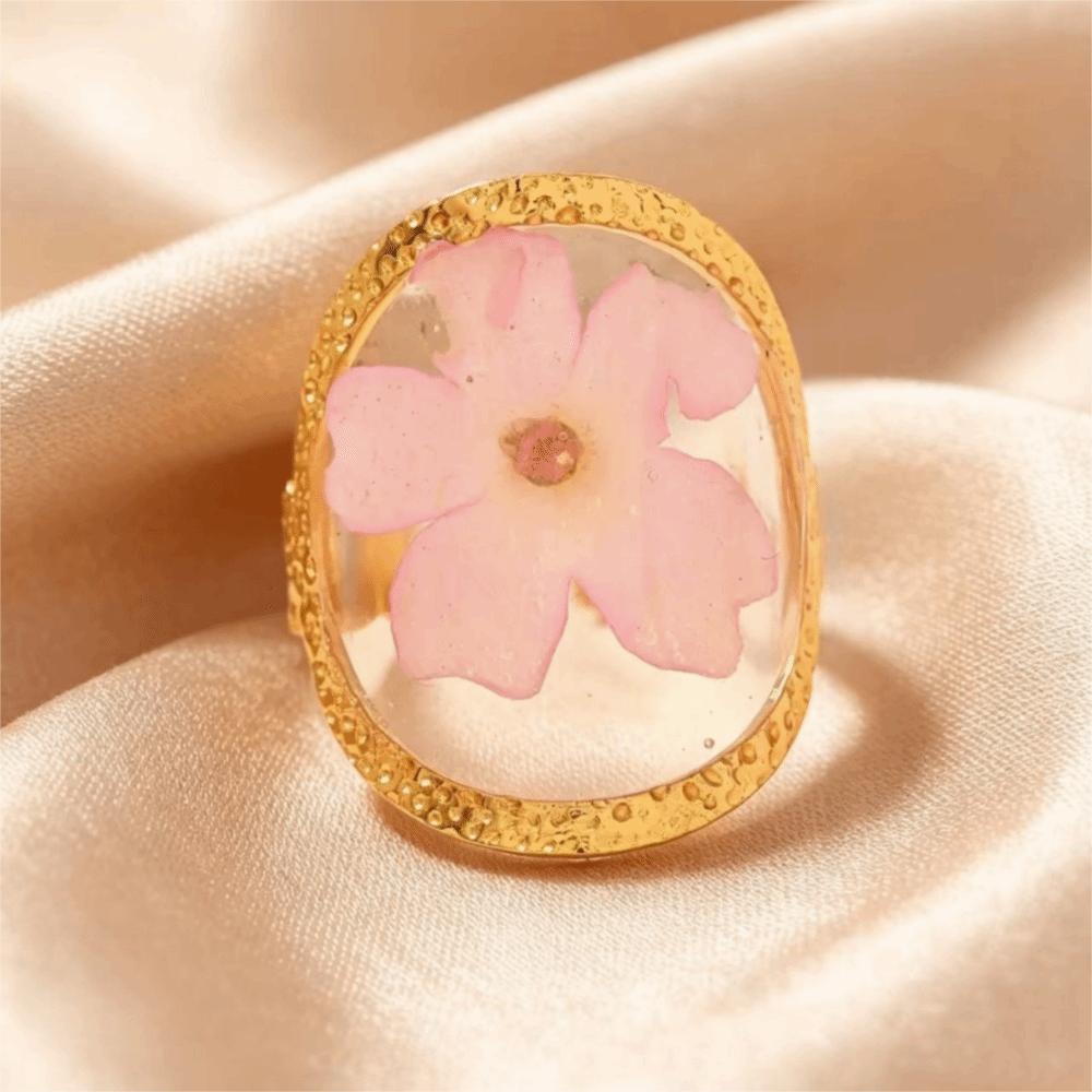 Trend Stainless Steel Geometric Ring Heart Shaped Inlaid Flower Flower Ring Oval Shape Open Ring Jewelry Gift