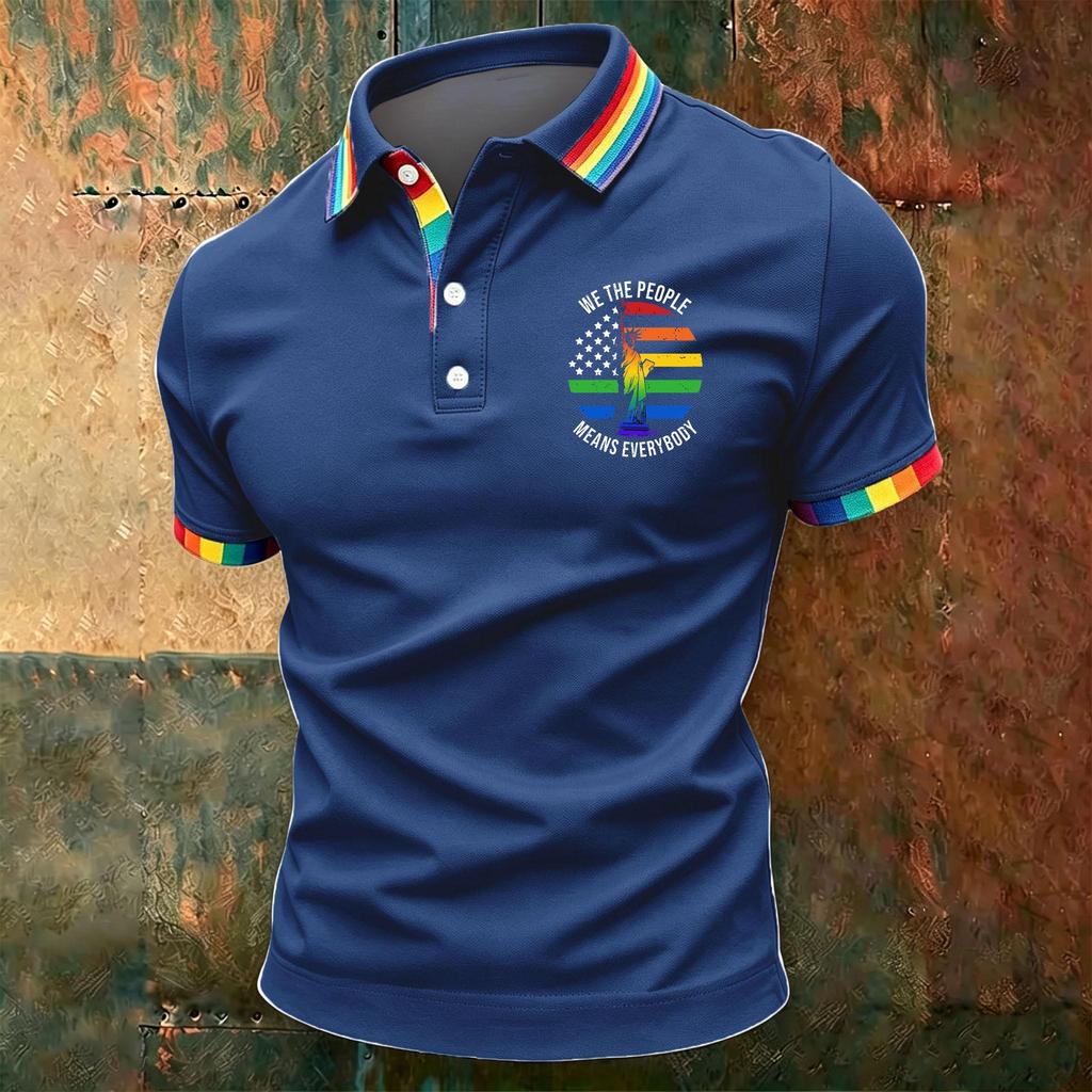 Men's Casual Color-Block Striped  Short-Sleeve Shirt