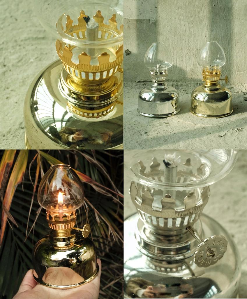 CAMPGEEKS Oil Lantern, Mini Kerosene Lamp, Vintage Paraffin Oil Lamp for Camping, Outdoors, and Home Use, 88mm Wide x 130mm High (Gold)