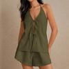 Women's Fashion Casual Sleeveless Backless Lace-up Top Shorts Set