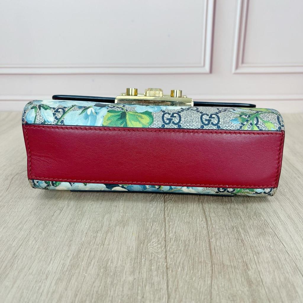 [Pre-Owned] Padlock Metal Lock Buckle Bag GG Blooms Logo Geranium Print Canvas And Leather Box Bag Chain Shoulder Crossbody Bag S - Very Good #1YDVWPF