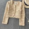 Autumn Winter Women Elegant Little Fragrant Wind Full Sleeve Single Breasted Plaid Tweed Short Jacket Coat