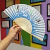 Chinese Style Folding Fan for Men, Portable, Retro Style, Classical, Traditional Hanfu, Black and Green, Bamboo Design