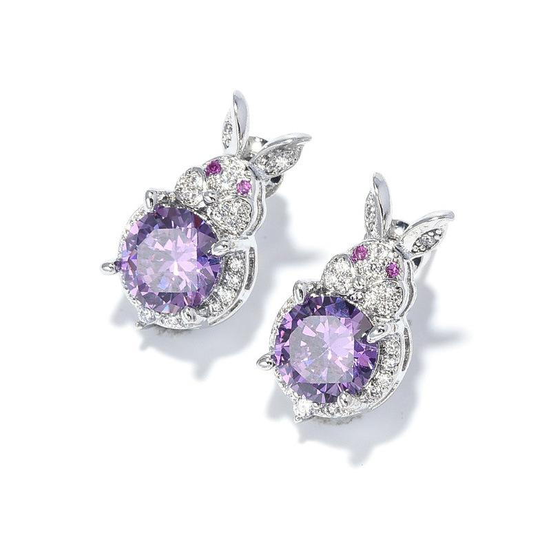New Year'S Earrings Cute Little Rabbit Zircon Earrings Red Silver Needle Women'S Versatile Small Fragrant Small Earrings