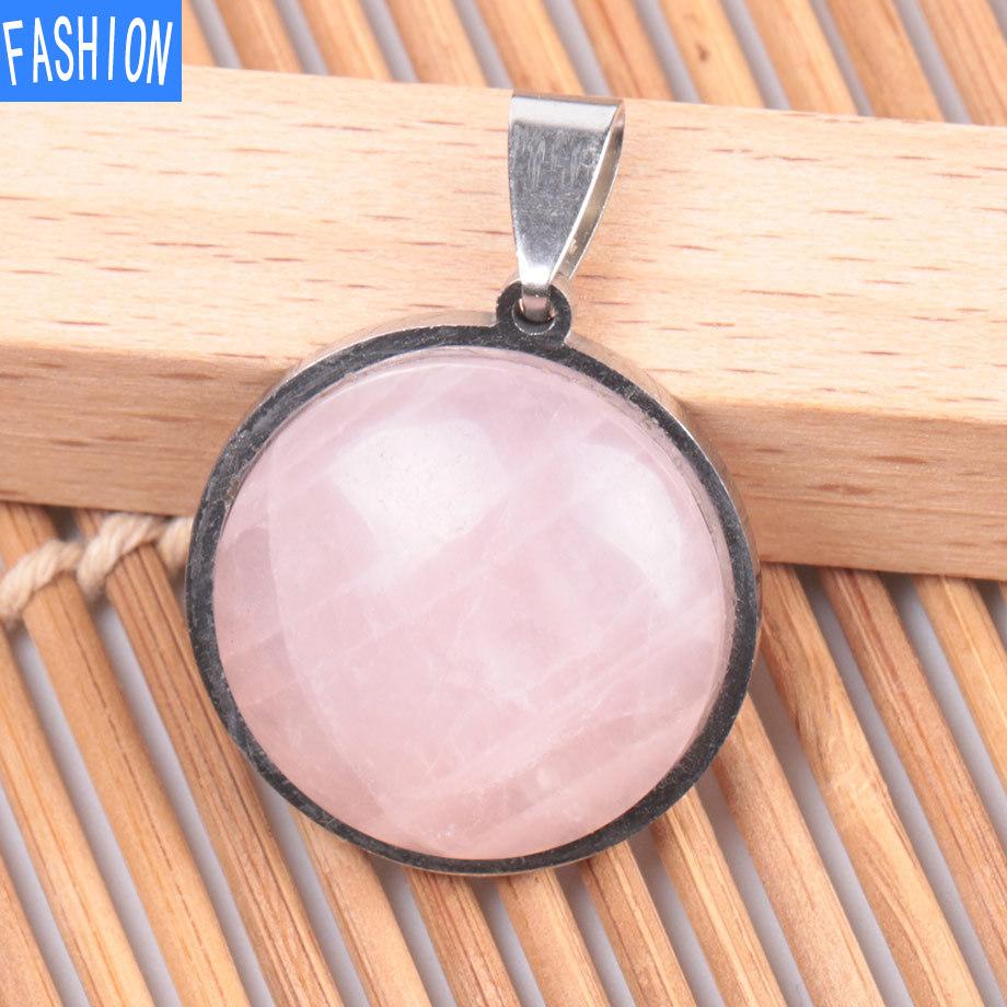 

Женское простое ожерелье из нержавеющей стали с плоским камнем в европейском и американском стиле, модное ожерелье с натуральными кристаллами rose quartz