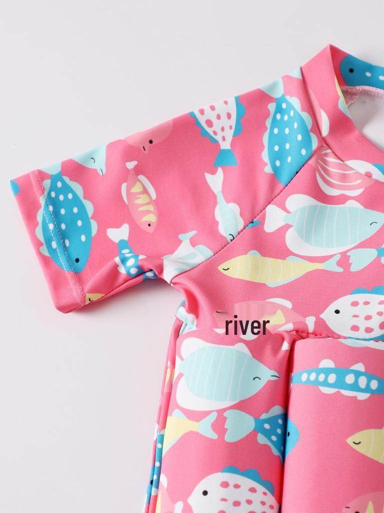 2022 Girls' Short-Sleeve Buoyancy Swimsuit for Infants and Toddlers