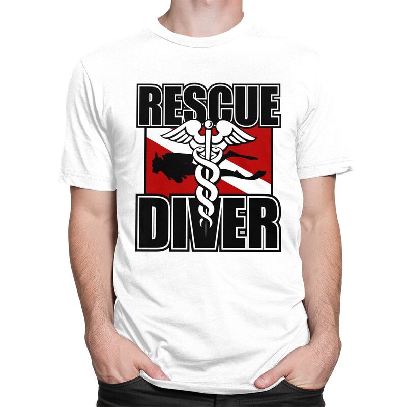 Custom Rescue Diver T Shirts for Men 100 Cotton Tee Tops Scuba Diving Tshirt ShortSleeve Tshirt Clothing
