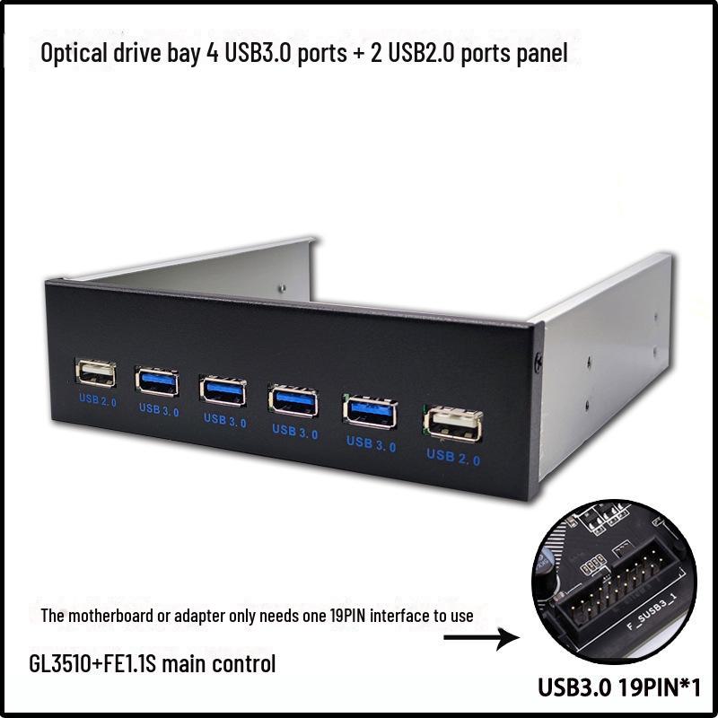 5,25-Zoll USB 3.0 Optisches Laufwerk Frontblende mit 19PIN auf 4 Port U3 + 2 Port U2 Hub