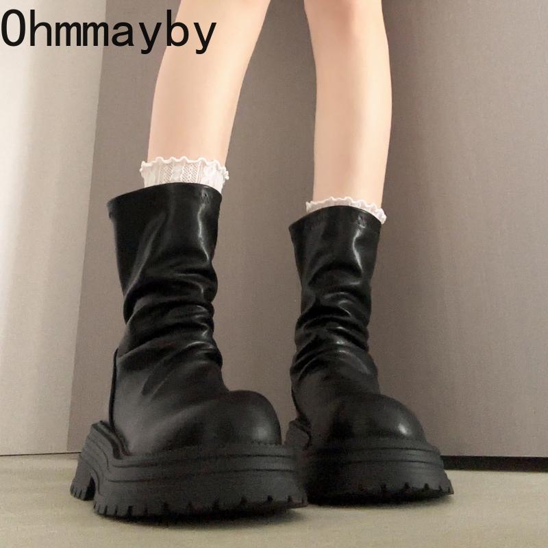 Autumn Platform Heel Women Ankle Round Toe Height Increase Punk Short Botas De Mujer for Adult Women