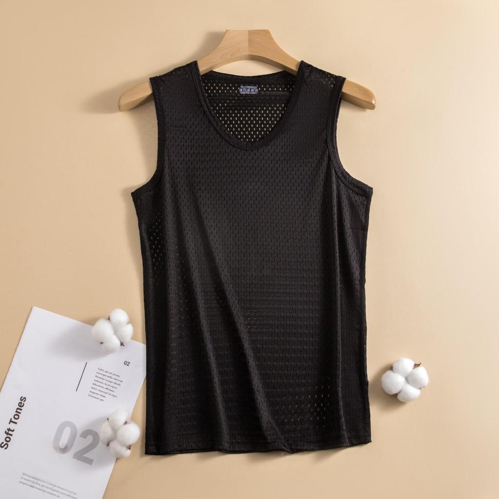 Men's Trendy Quick-Dry Ice Silk Mesh Tank Top: Sleeveless, Loose Fit, Wide Shoulder Fitness Vest