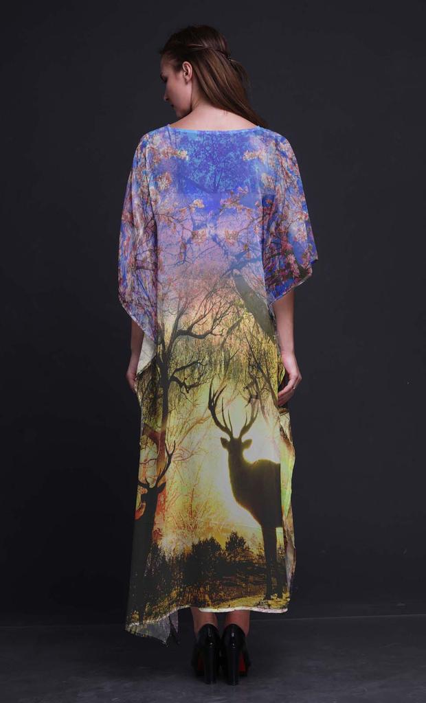 Phagun Deer Animal Ladies Plus Size Kaftan Summer Wear Beach Coverup Kimono