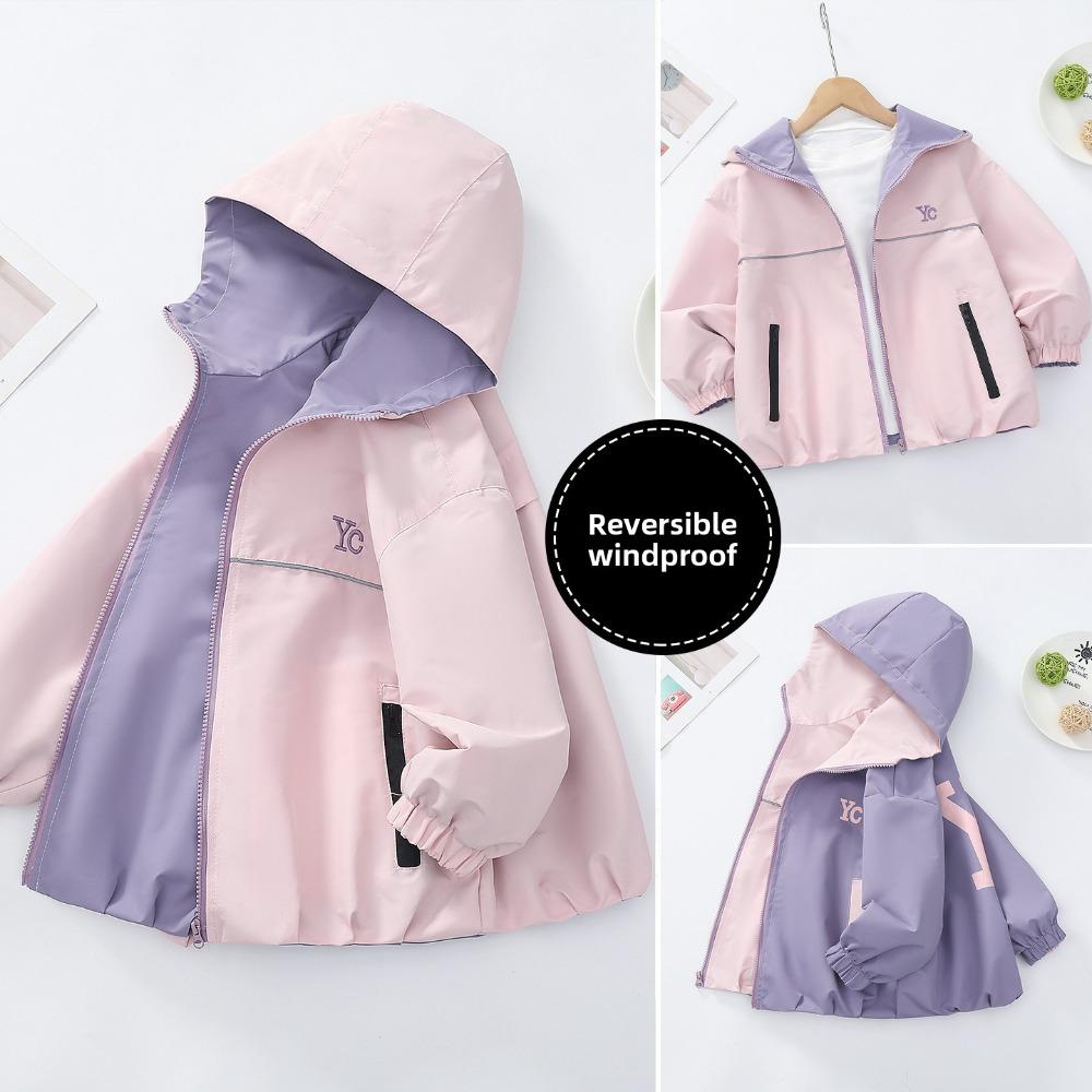 Giacca Reversibile per Bambina Primavera Autunno Moda Bambini Top Giacca a Vento con Cappuccio per Bambini Grandi Cappotto da Esterno