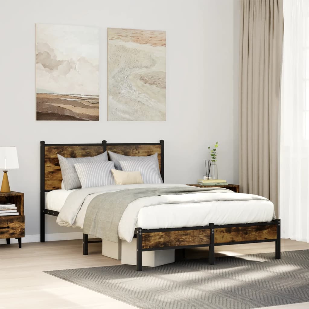 Metal Bed Frame without Mattress Smoked Oak Finish 120x200 cm