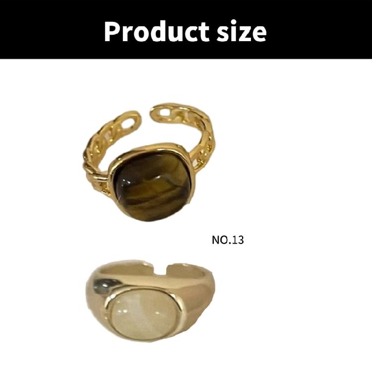 Retro Inspired Natural Stone Ring Opening Adjustable Rings for Women and Girls Stylish Everyday Wear Finger Accessories