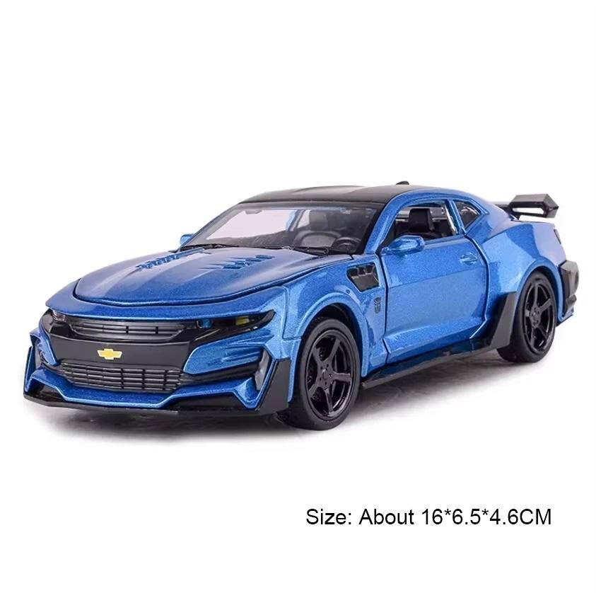 Scale 1:32 C2 Camaro Car Model Toy Metal Body Rubber Tires Sound Light Pull Back Simulation Models Toys for Kids' Edutainment