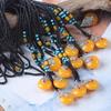 Ethnic Beaded Sweater Chain with Amber Pendant - Bingbing Style Necklace