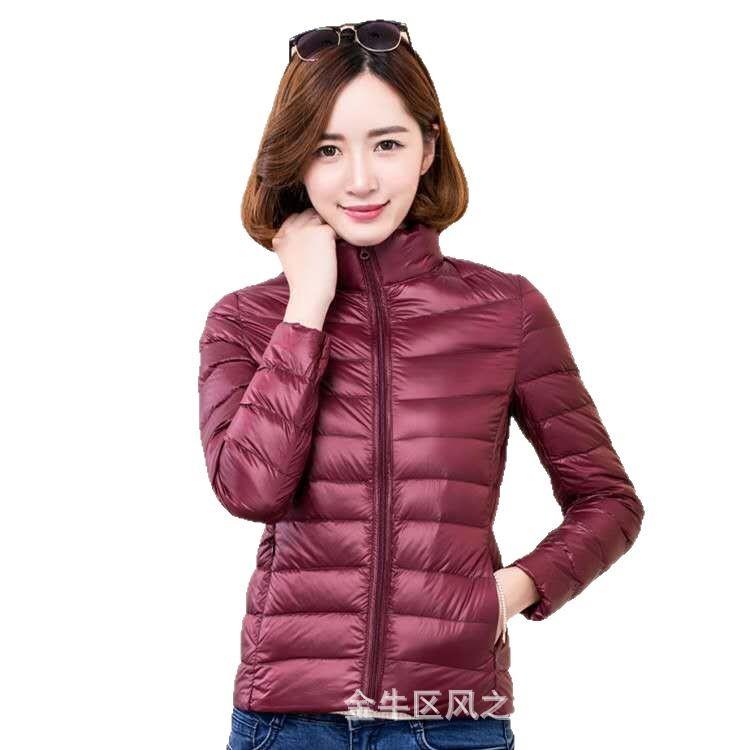 Autumn and winter new slim-fit short stand-up collar light down jacket women's jacket large size white duck down jacket women's