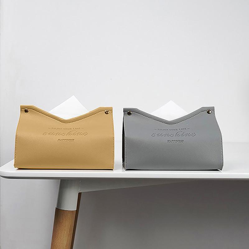 Solid Color Minimalist Leather Tissue Case Napkin Holder Storage Container Car Tissue Box Home Living Room Decoration