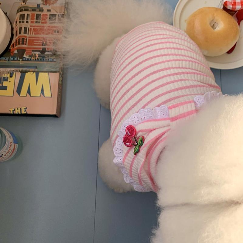 Summer Thin Pet Stripe Tank Top Teddy Cat Cute Cherry Bears Schnauzer Small Dog Clothes Summer Dog Vest Puppy Clothes