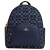 Court 28 Logo Zip Closure Fabric And Leather Backpack Large Women Backpack Denim-Blue Natural CZ778-IMXIA