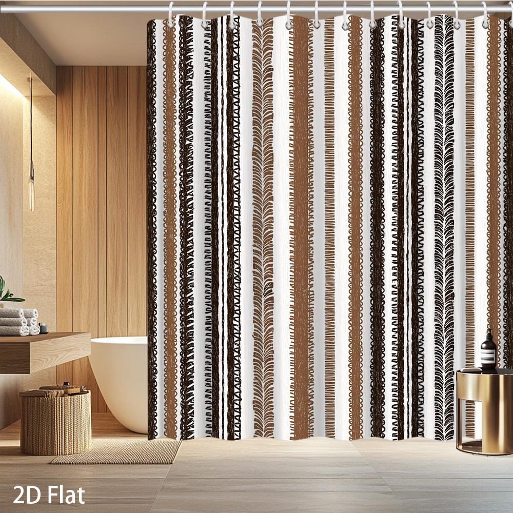 Tenda da Doccia a Strisce – Marrone Beige Nero Motivo Verticale, Poliestere Impermeabile, 72X72 Pollici, Arredamento Moderno per Bagno