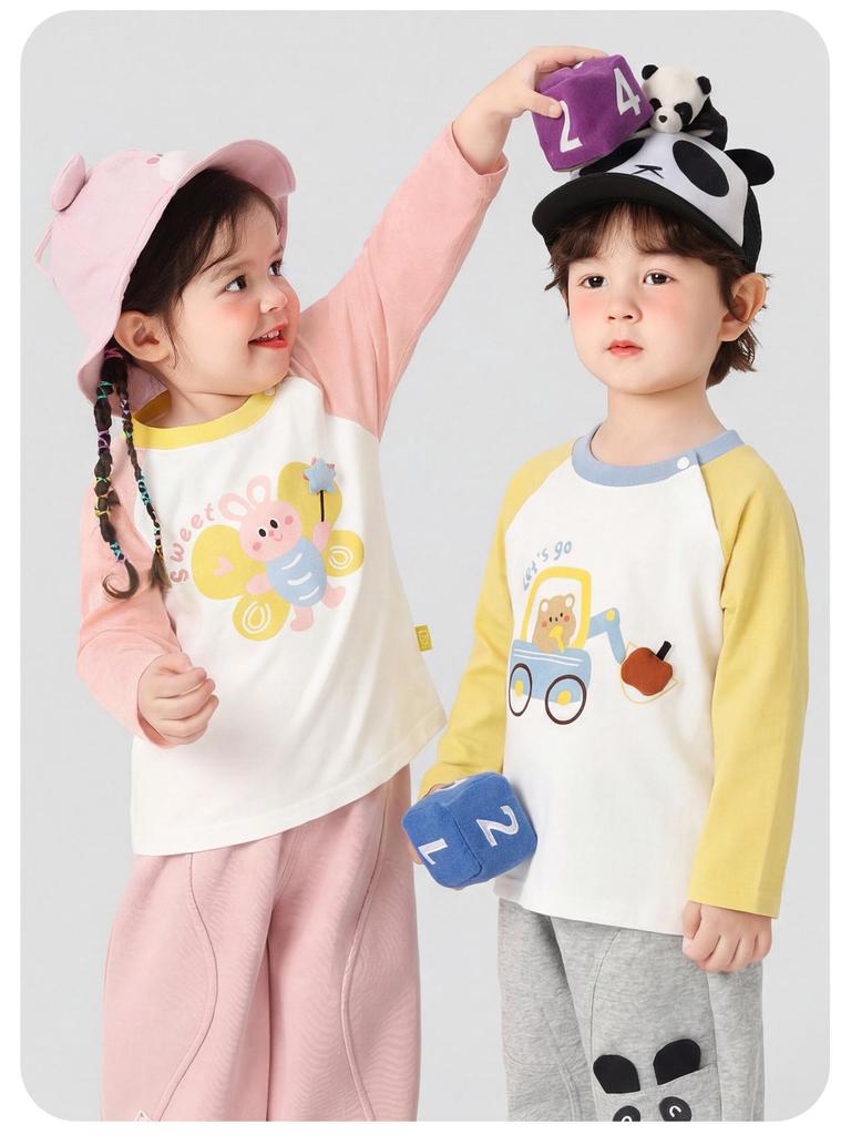 Kaka Panda Pojkar och Flickor Långärmad Vår T-shirt - Trendig Baby Casual Lager på Lager Topp