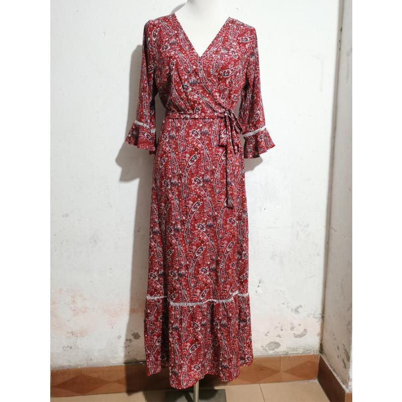 Women's Dress Hollow Lace V-neck Half-sleeve Thin Lace-up Dress Seaside Beach Holiday One-piece Wrap Dress