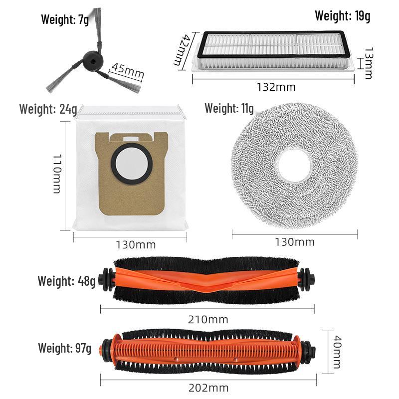 Accessories Kit for Xiaomi Robot Vacuum Cleaner 5 PRO/OV21CN: Roller Brush, Side Brush, HEPA Filter, Mop, Dust Bag