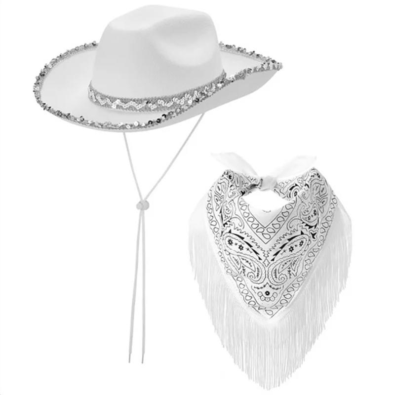 Cowgirl Hat+Scarf Set for Music Festival Cool Scarf for Costume Party Cool Bandana for Bachelorette Party