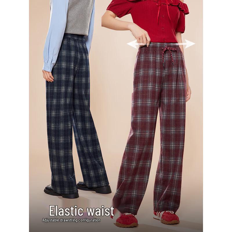 IEF Korean Style Retro Plaid Loose Lounge Pants