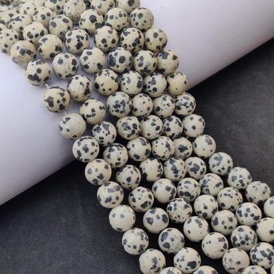 Naturmatter Dalmatinerjaspis, Glatte Dalmatinerstein-Perlen, Schwarzer Punkt, Punkt Heilende Schmuckherstellungsperlen, Größe 6mm 8mm 10mm.