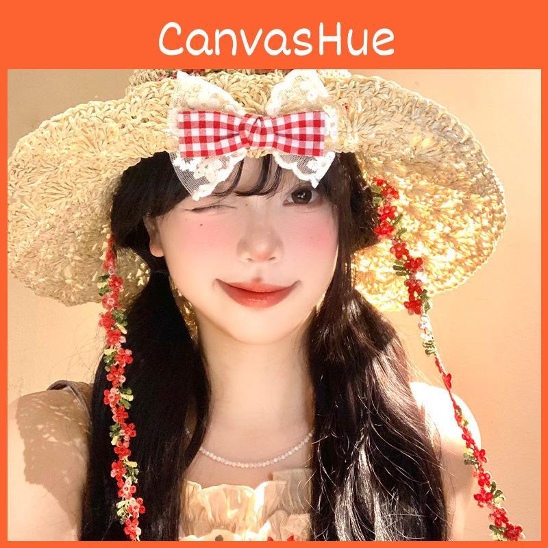 Handmade Straw Sun Hat With Extended Brim And Ribbon Tie For Outdoor Sunshade