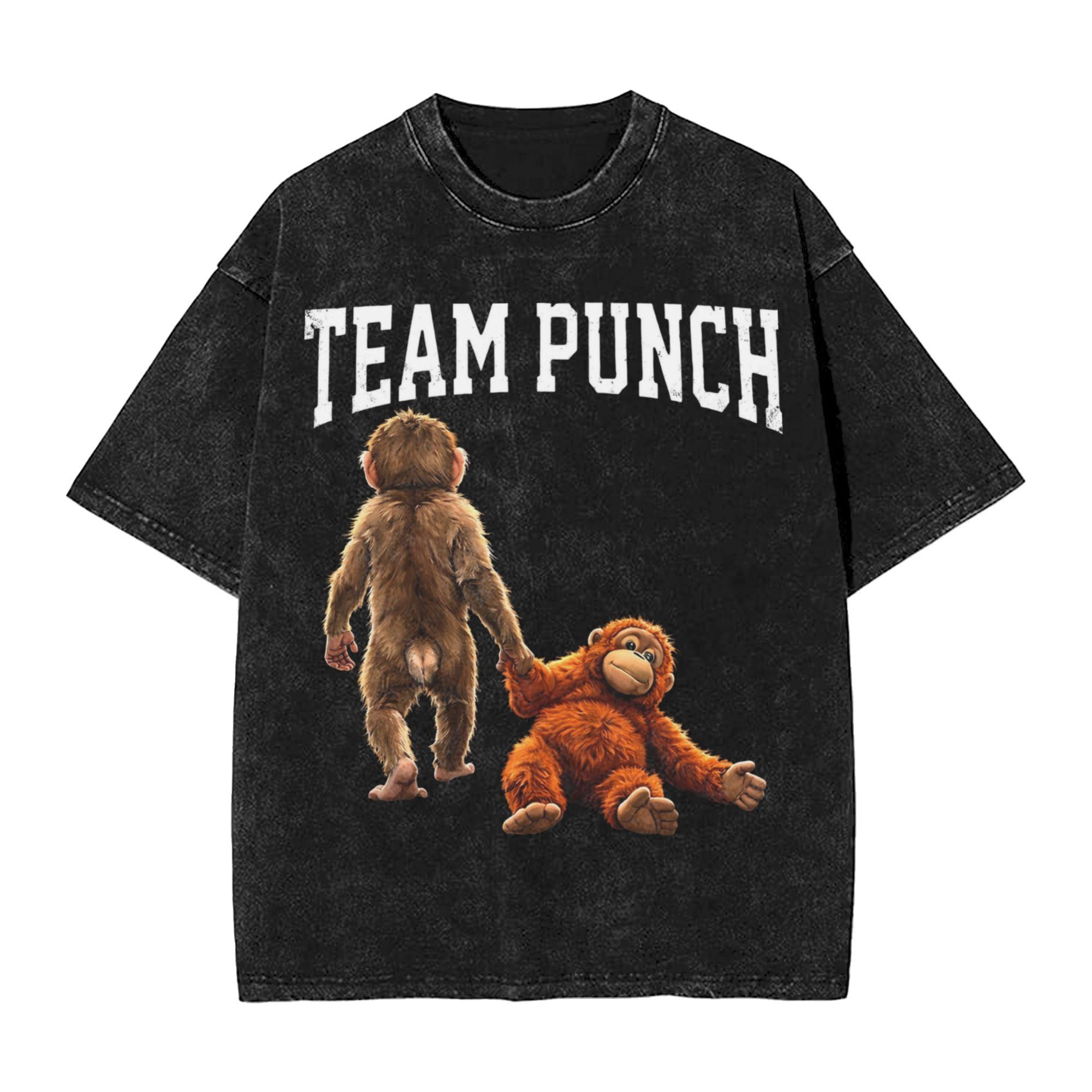 Team Punch Punch the monkey Baby Monkey Holding Plush Toy T Shirt Washed Short Sleeve TShirt Cool Men Women Streetwear M