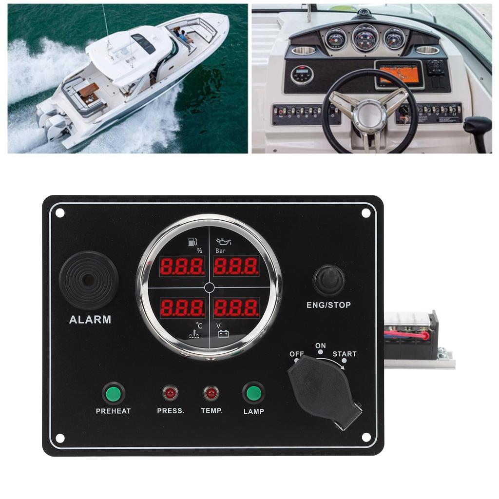 Boat Gauges Panel Digital Display 4 in 1 Fuel Level Water Temperature Voltage Oil Pressure Meter for Yachts Speedboats