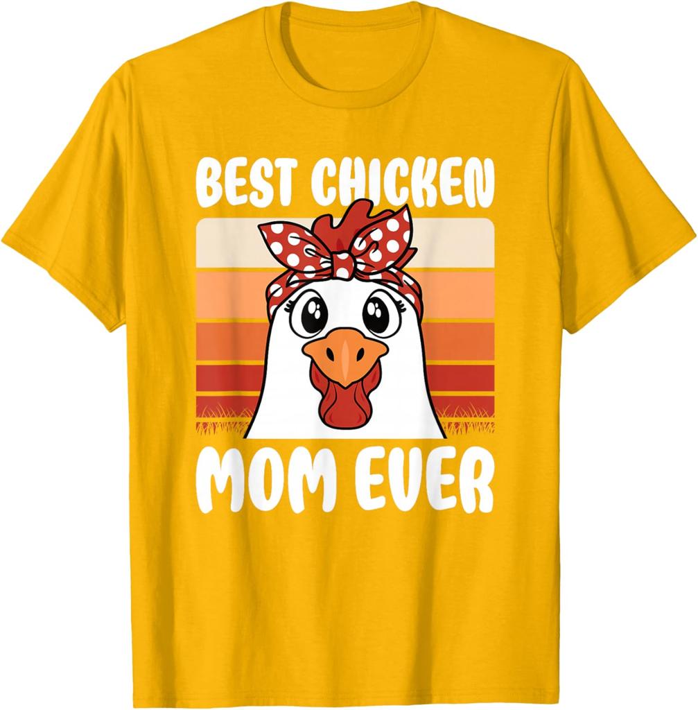 Beste Hühnermama aller Zeiten Cartoon Huhn Retro Bauernhof-Liebhaber Damen T-Shirt Lässig Kurzarm Rundhals T-Shirt