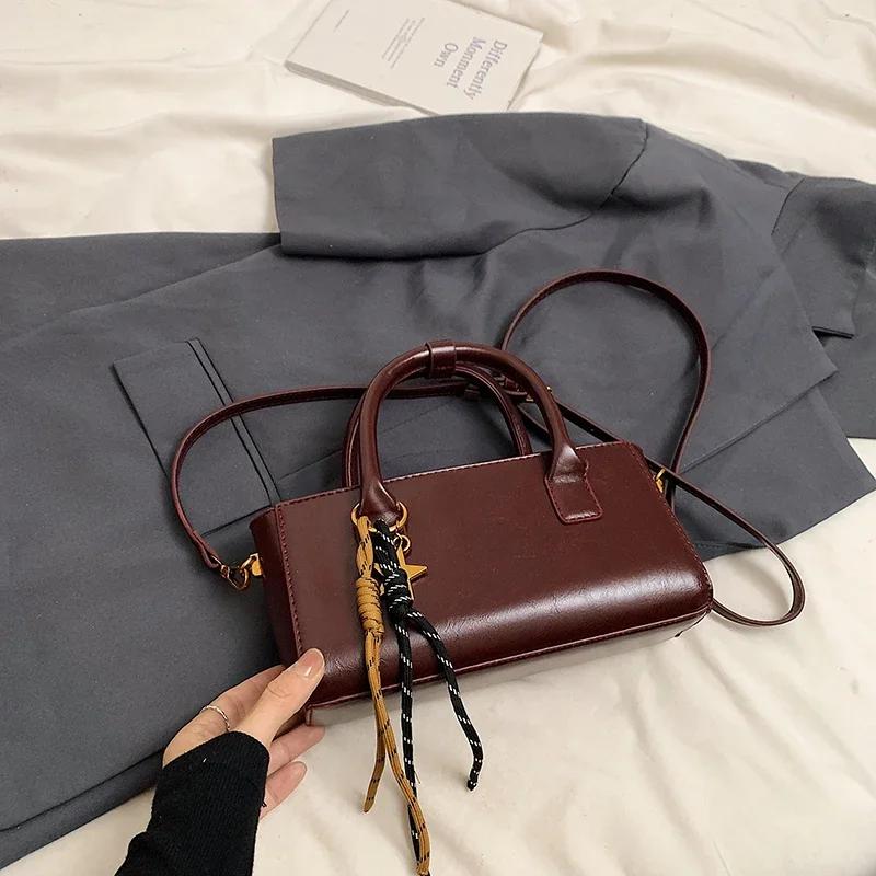 Women Small PU Leather Shoulder Bag Square Crossbody Bag 2024 Winter New Y2K Top-handle Bags with Short Handle Handbags