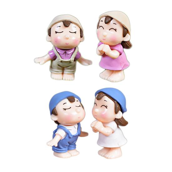 2Pcs Boy Girl Kids Couple Miniature Ornament Craft DIY Landscape Dollhouse Decor