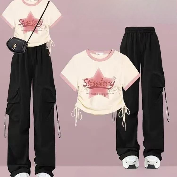 

Жіночий літній костюм рожевий модний костюм з футболкою комбінезон костюм з 2 предметів XL рожевий