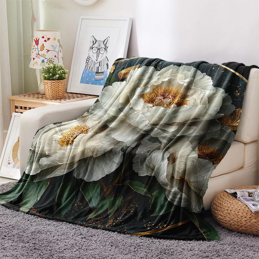 Flower Print Flannel Blanket, High quality Comfortable for All Seasons, Home Decor, Warmth and Comfort, Perfect for Christmas Gifts