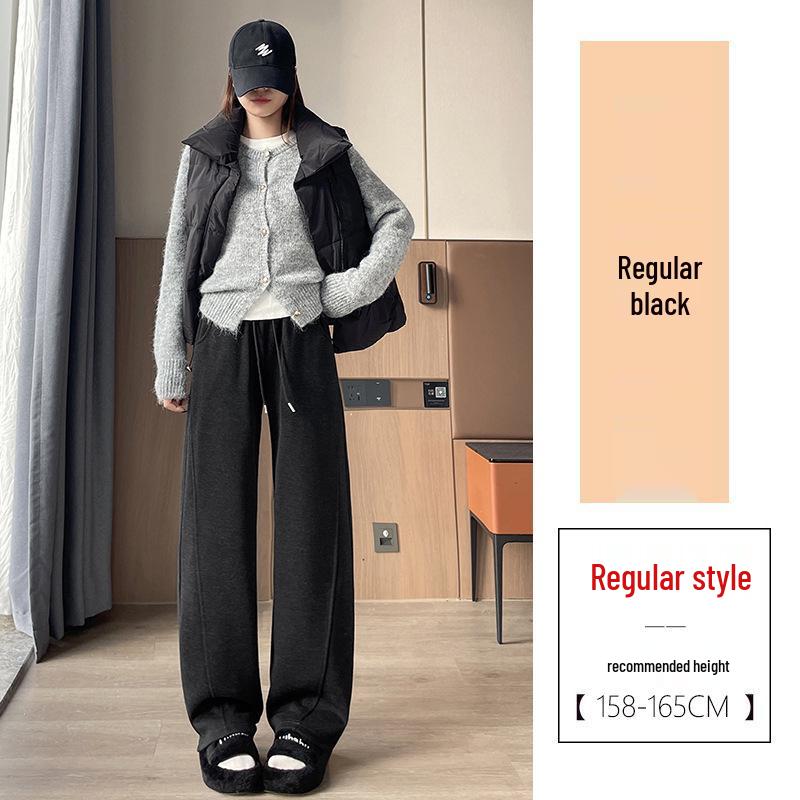 

Women s Fluffy Wool Wide-Leg Pants, High-Waisted Slimming Straight-Leg for Petite Figures, Autumn/Winter 2026 Style. 4XL - Fabric Upgraded