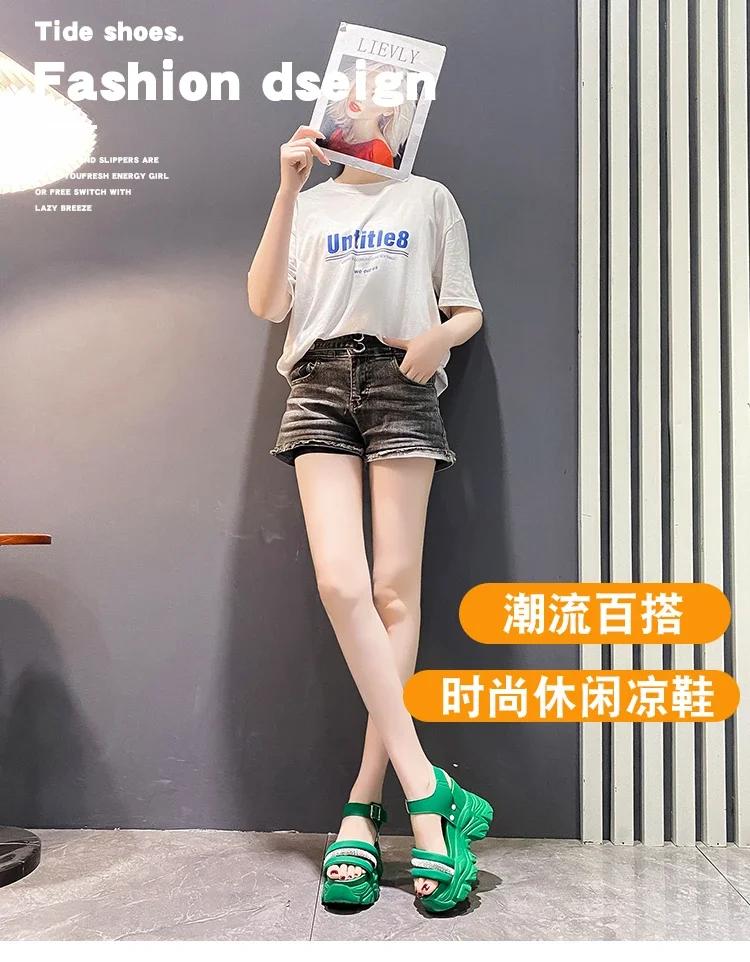 Women Sandals 10CM Designers Increase Thick Bottom Sandals Wedge Heel Female Chunky Platform Buckle Strap Street Sandalias