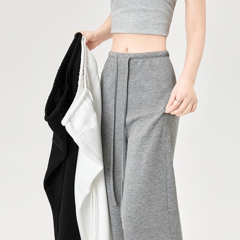 Frühling und Sommer Hohe Taille Drapierte und Dünne Kordelzug Gerade Jogginghose